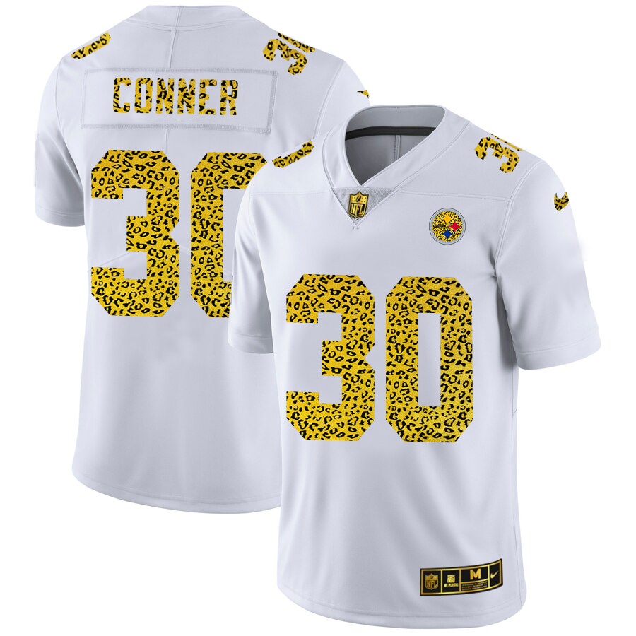 Pittsburgh Steelers #30 James Conner Men Nike Flocked Leopard Print Vapor Limited NFL Jersey White